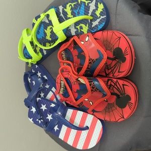 3 Pairs Boy's Sandals Spider Man Sharks Flag Print Size Medium